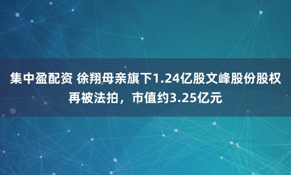 集中盈配资 徐翔母亲旗下1.24亿股文峰股份股权再被法拍，市值约3.25亿元