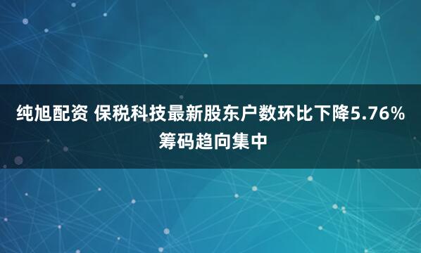 纯旭配资 保税科技最新股东户数环比下降5.76% 筹码趋向集中